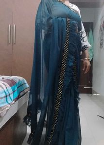 Elegant Teal Saree with Embellishments