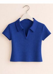 Blue V-Neck Polo Top
