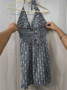 Grey Halter Neck Kurti with Corset back