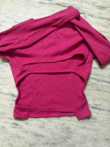 Backless Hot Pink Ribbed Long Sleeve Top