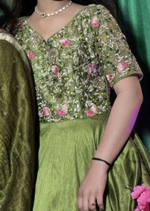 Olive Green Embroidered Gown