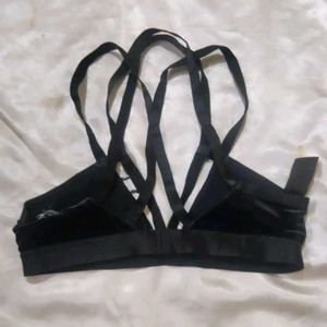 Strappy Black Velvet Bra