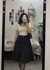 Cute Polka Dot Midi Skirt