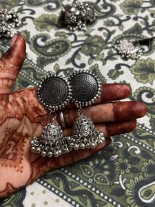 Oxidized Silver Jhumka Earrings perfect for Navrat