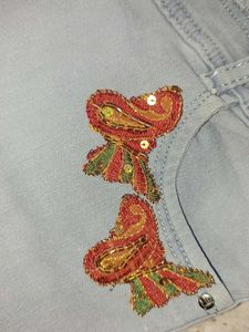 Embroidered Kurti with Jeans Set