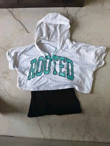 White Cropped Hoodie "Rooted" Graphic