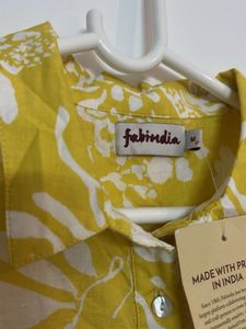 Fabindia Women’s Yellow Floral Cotton Shirt Dress