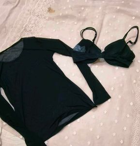 Sheer Black Long Sleeve Top with bra