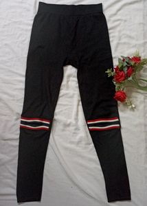 Striped Knee Black Leggings
