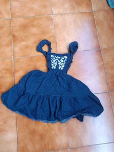 Girls Navy Embroidered Dress Set