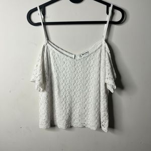 White Crochet Cold Shoulder Top