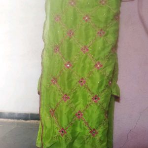 Vibrant Green Embroidered Saree