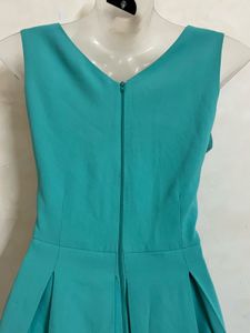 korean Teal Blue Fit &amp; Flare Dress with Black Lace