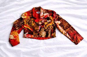 Unique Abstract Print Cropped Jacket