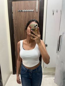 White Ribbed Cropped Tank Top