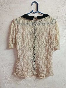 ZARA Sheer Lace Top Peter Pan Collar