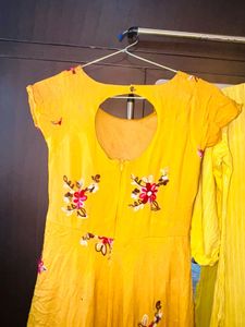 Combo of Yellow embroidered Kurta and  Mustard Flo