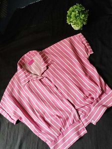 Chic Pink Striped Button-Up Crop Top