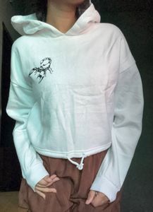 White Cropped Hoodie with Scorpion Graphic