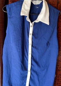 Blue Sleeveless Collared Top