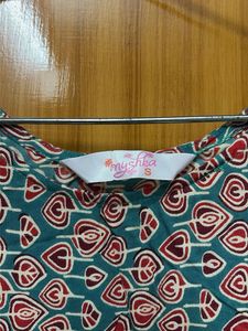 Green Printed Cold Shoulder Kurta