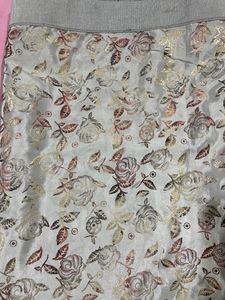 Saree With Grey Silver Tone And Stitched Blouse