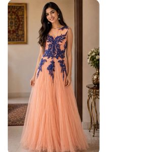 peach embroidered gown