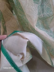 Green &amp;off white Saree for Professional look