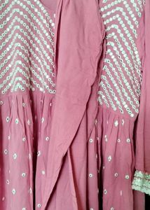 Pink Kurta set with Mirror Work