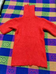Red Turtleneck Short Sleeve Sweater