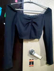 Chic Black Ruched Cropped Top