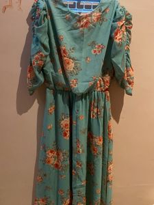 Floral Print Blue summer Midi Dress