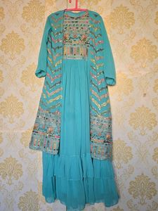 Teal gown + shrug  with Embellishments