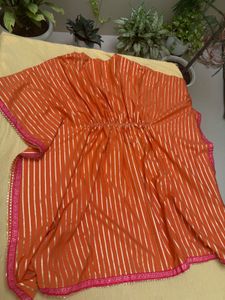 Orange Striped Kurta with Pink Palazzo