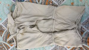 Beige Drawstring Waist Button-Up Top