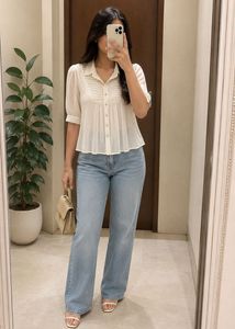 Chic Sheer Blouse with Pearl Buttons
