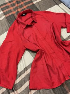 Chic Red Button-Up Blouse