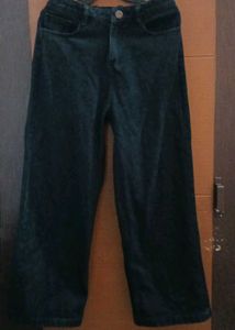 Black Denim Wide Leg Jeans