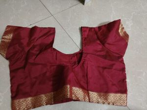 Elegant Red Blouse with Golden Border