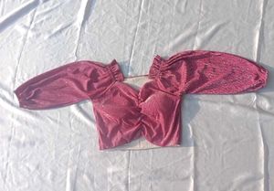 pink glitter Sparkly One-Shoulder crop Top