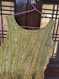 Women Olive Green Printed Cotton Maxi Dress