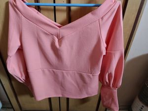 V Neck Pink Bardot Top