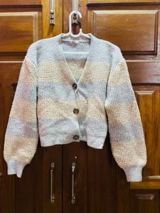 Striped Knit Cropped Cardigan