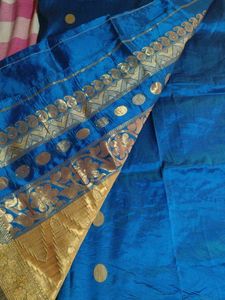 Royal Blue Silk Saree with Gold Border