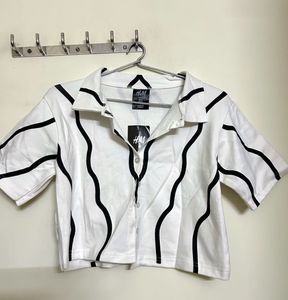 H&M White Black Cropped Shirt