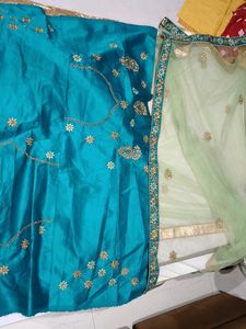 Embroidered Teal &amp; Green Lehenga Choli Set