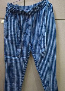Blue Striped Tie-Waist Pants