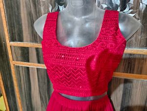 Red Sequined Crop Top &amp; skirt