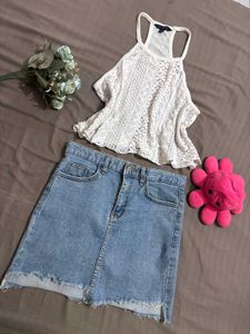 Korean Light Wash Denim Mini Skirt