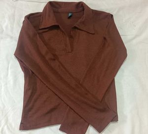 Fitted Polo Neck Crop Top – Cocoa Brown | ZUDIO